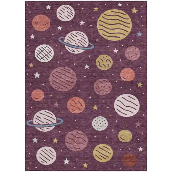 Eggplant And Purple Floral Washable Indoor Outdoor Area Rug Photo 3