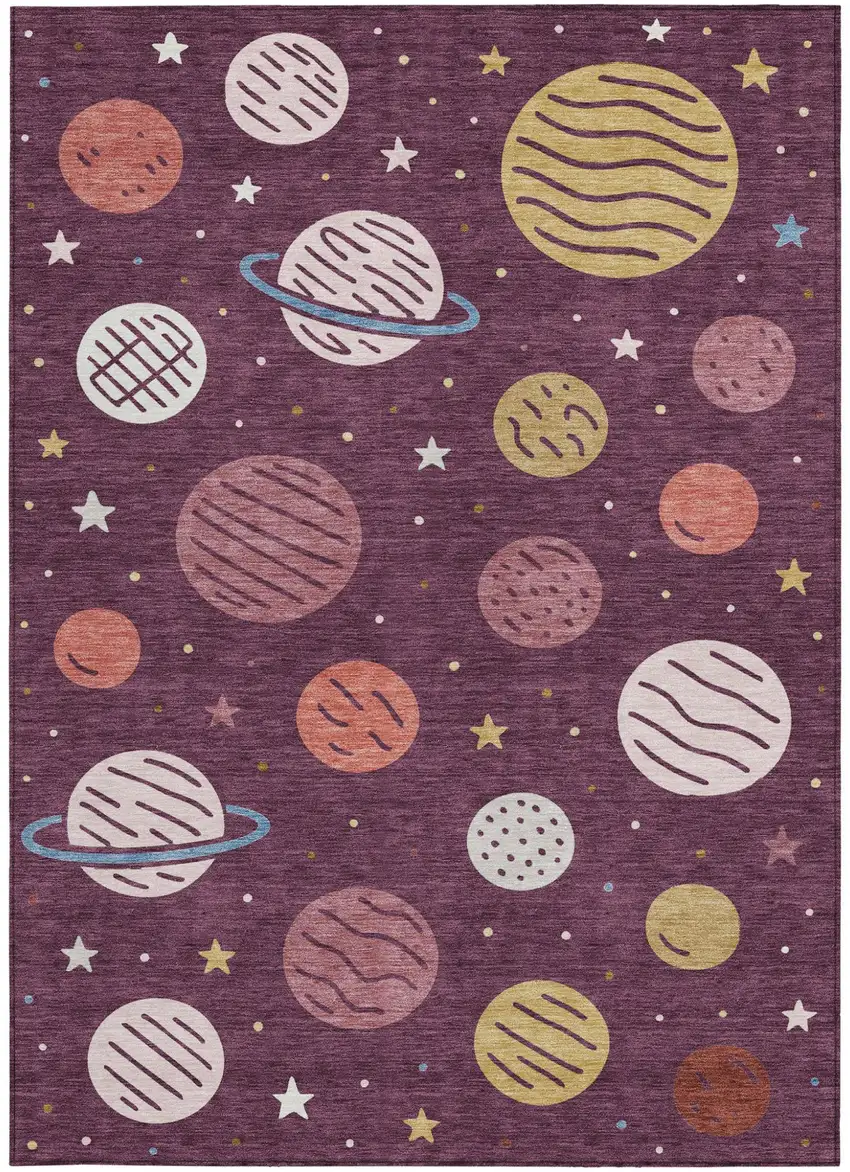 Eggplant And Purple Floral Washable Indoor Outdoor Area Rug Photo 3