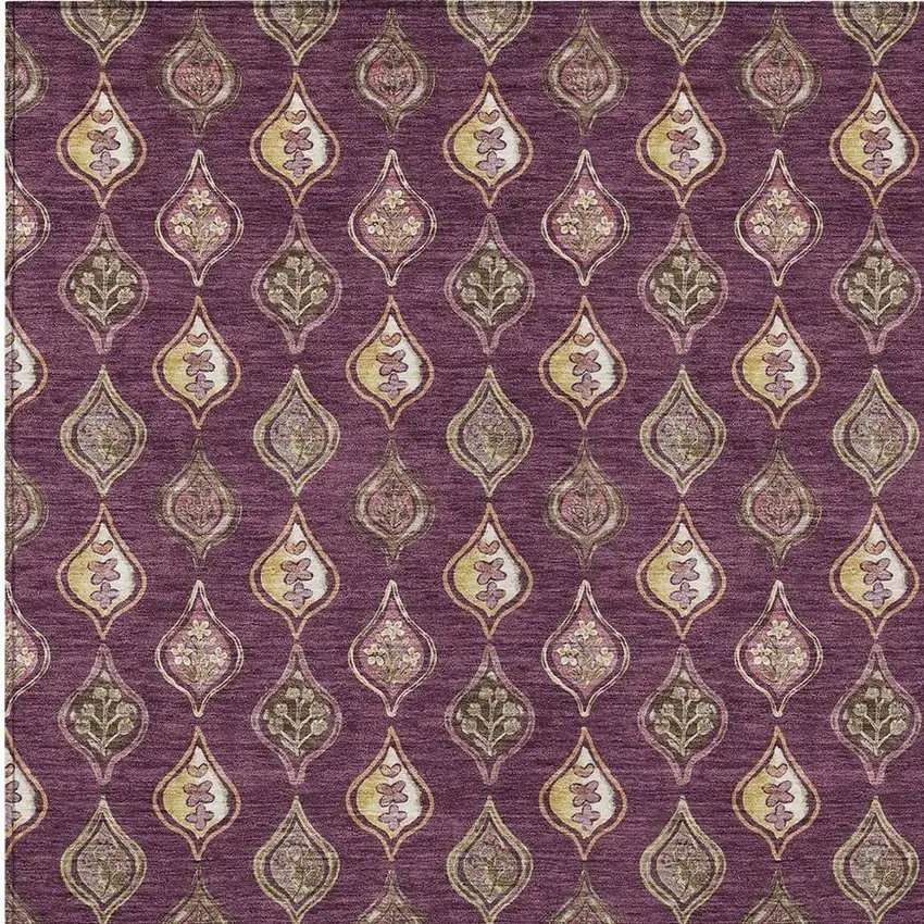 Eggplant And Purple Floral Washable Indoor Outdoor Area Rug Photo 2