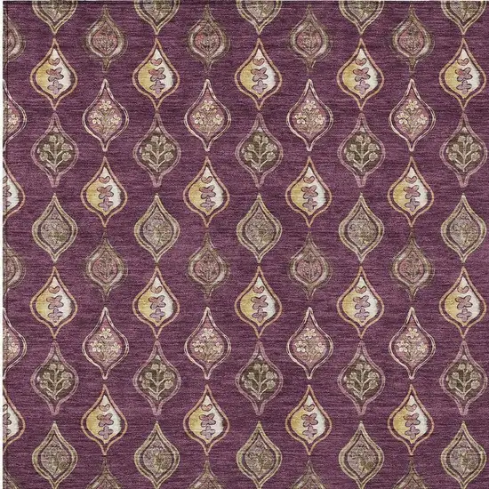 Eggplant And Purple Floral Washable Indoor Outdoor Area Rug Photo 2