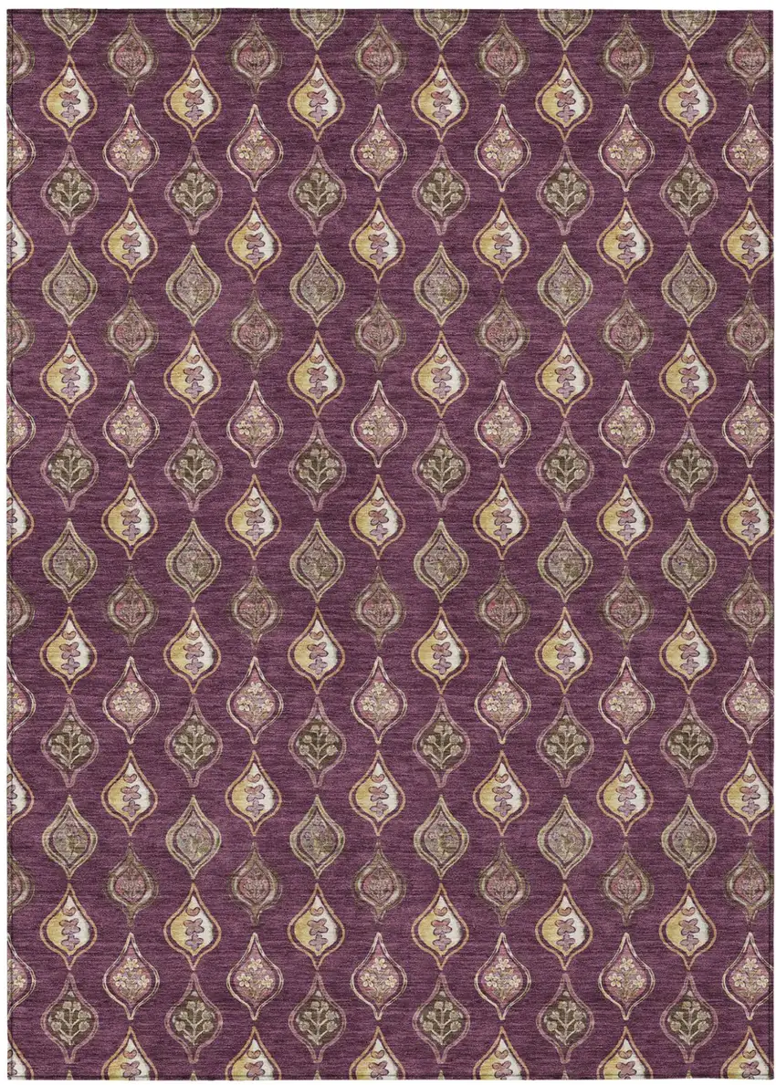 Eggplant And Purple Floral Washable Indoor Outdoor Area Rug Photo 2