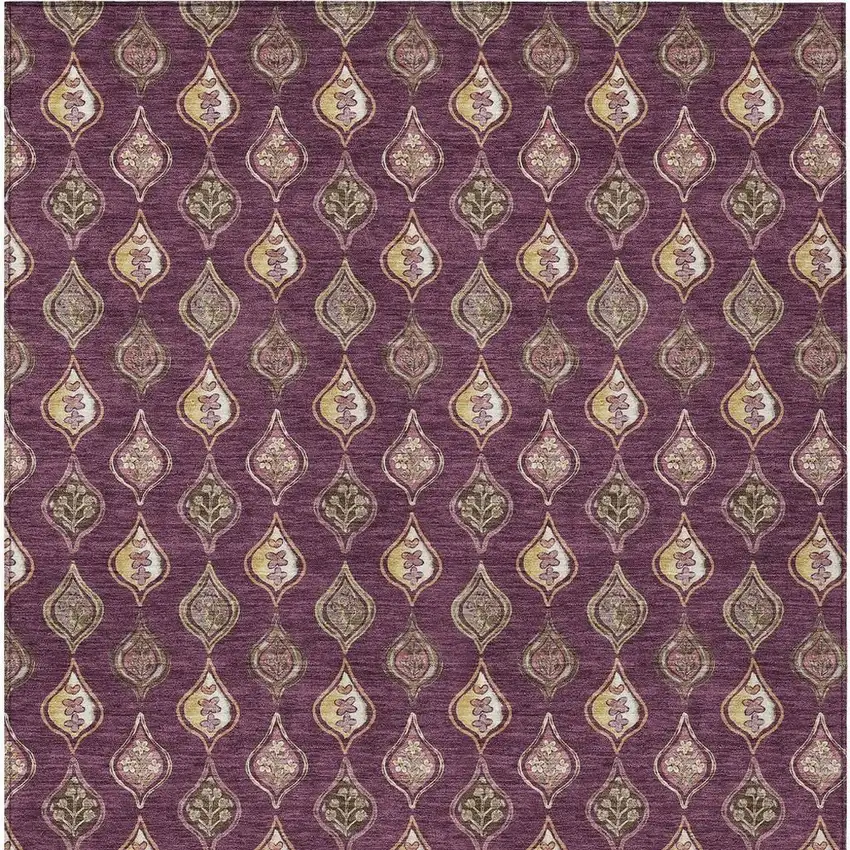 Eggplant And Purple Floral Washable Indoor Outdoor Area Rug Photo 1