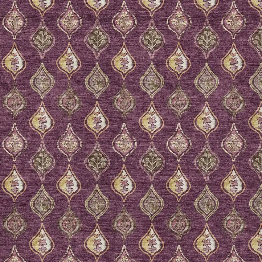 Eggplant And Purple Floral Washable Indoor Outdoor Area Rug Photo 2