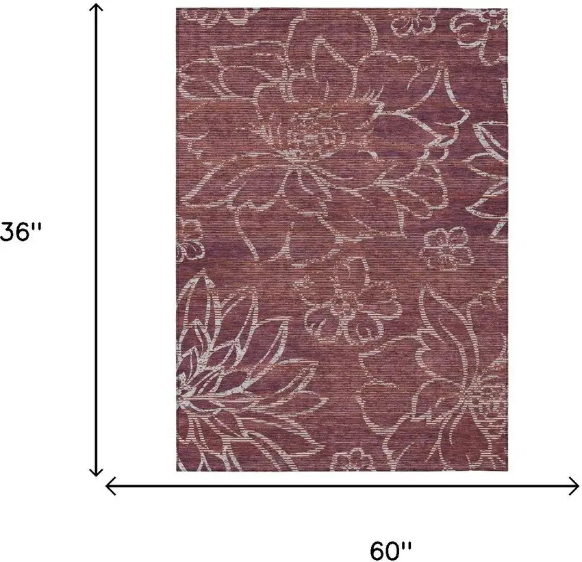 Eggplant And Purple Floral Washable Indoor Outdoor Area Rug Photo 5