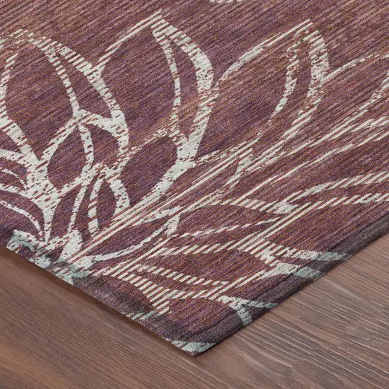 Eggplant And Purple Floral Washable Indoor Outdoor Area Rug Photo 3