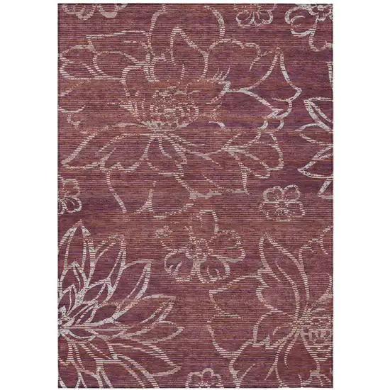 Eggplant And Purple Floral Washable Indoor Outdoor Area Rug Photo 2