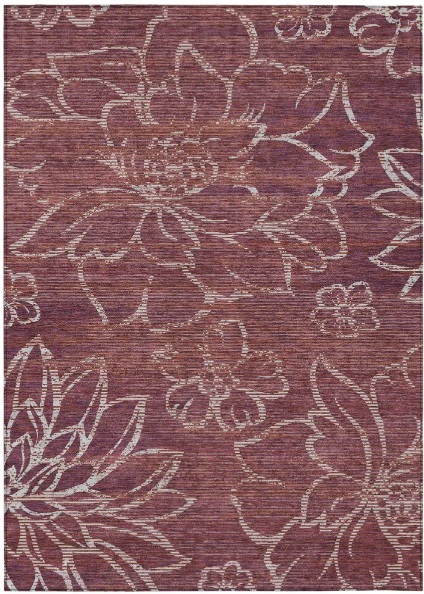Eggplant And Purple Floral Washable Indoor Outdoor Area Rug Photo 2