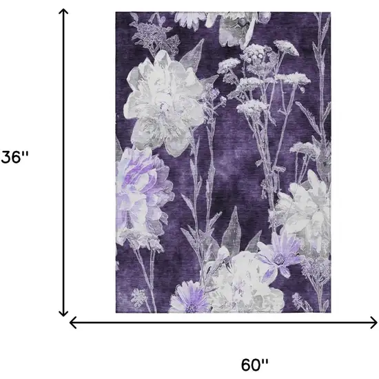 Eggplant And Purple Floral Washable Indoor Outdoor Area Rug Photo 5