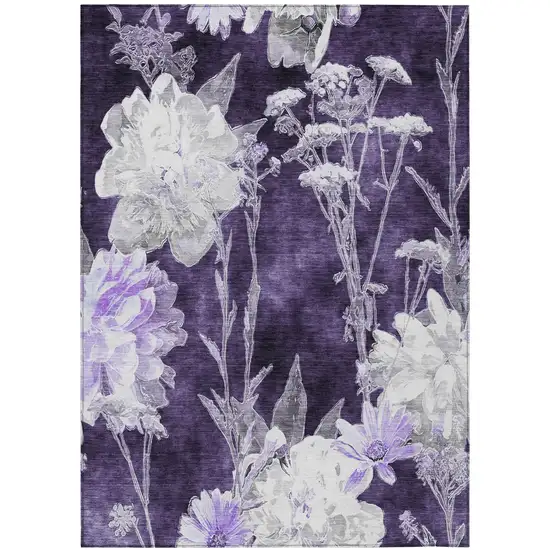 Eggplant And Purple Floral Washable Indoor Outdoor Area Rug Photo 2
