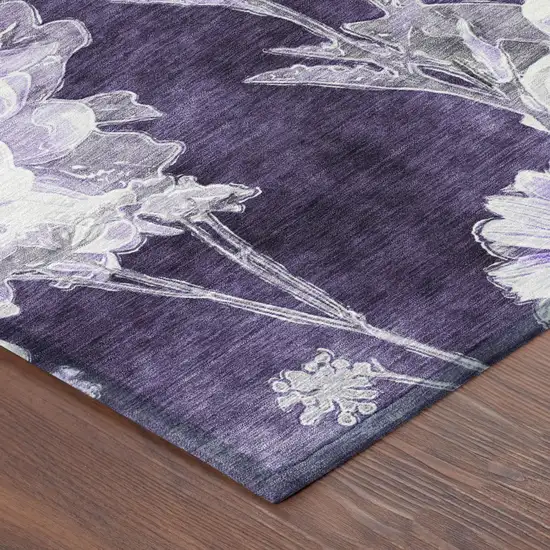 Eggplant And Purple Floral Washable Indoor Outdoor Area Rug Photo 3