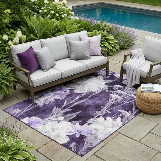 Eggplant And Purple Floral Washable Indoor Outdoor Area Rug Photo 1