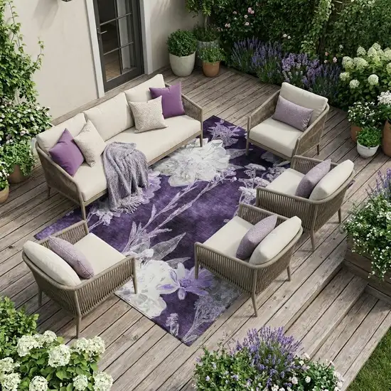 Eggplant And Purple Floral Washable Indoor Outdoor Area Rug Photo 1