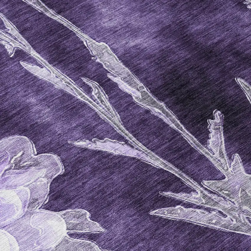 Eggplant And Purple Floral Washable Indoor Outdoor Area Rug Photo 4