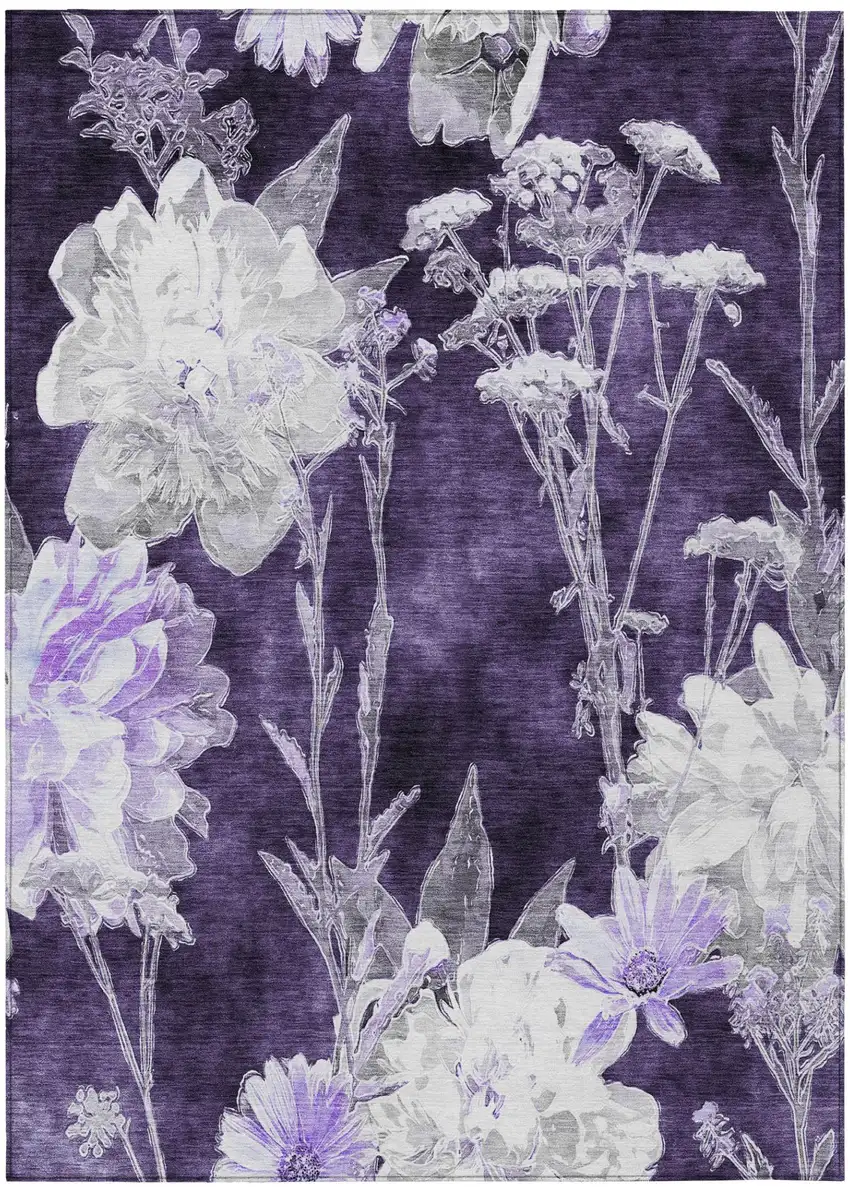 Eggplant And Purple Floral Washable Indoor Outdoor Area Rug Photo 2