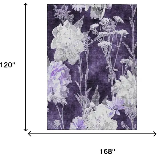 Eggplant And Purple Floral Washable Indoor Outdoor Area Rug Photo 5