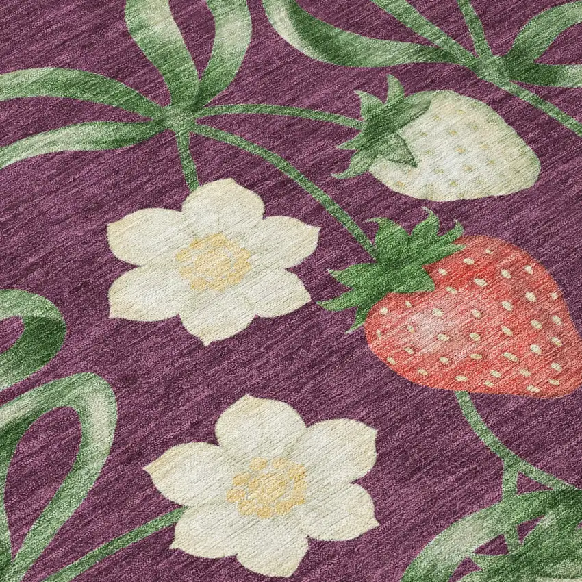 Eggplant And Purple Floral Washable Indoor Outdoor Area Rug Photo 4