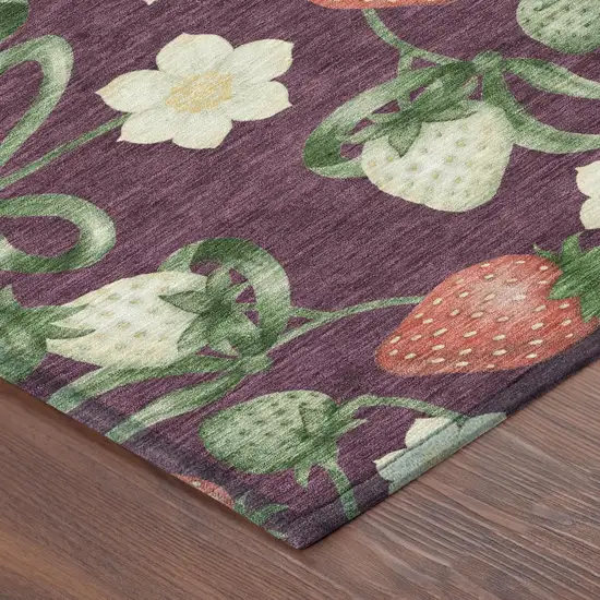 Eggplant And Purple Floral Washable Indoor Outdoor Area Rug Photo 3