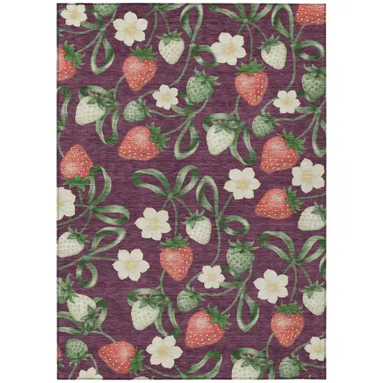 Eggplant And Purple Floral Washable Indoor Outdoor Area Rug Photo 2