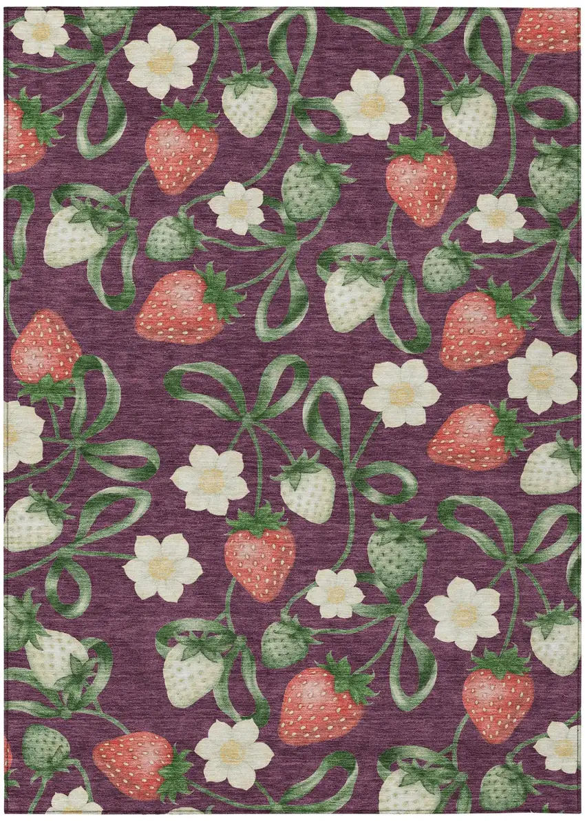 Eggplant And Purple Floral Washable Indoor Outdoor Area Rug Photo 2