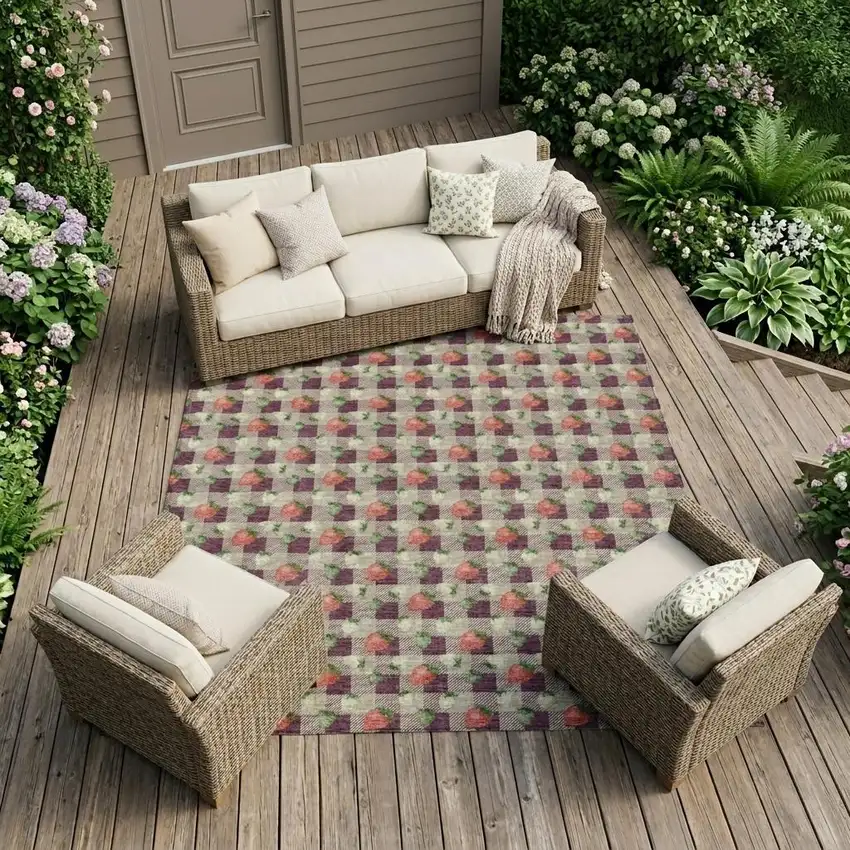 Eggplant And Purple Floral Washable Indoor Outdoor Area Rug Photo 1