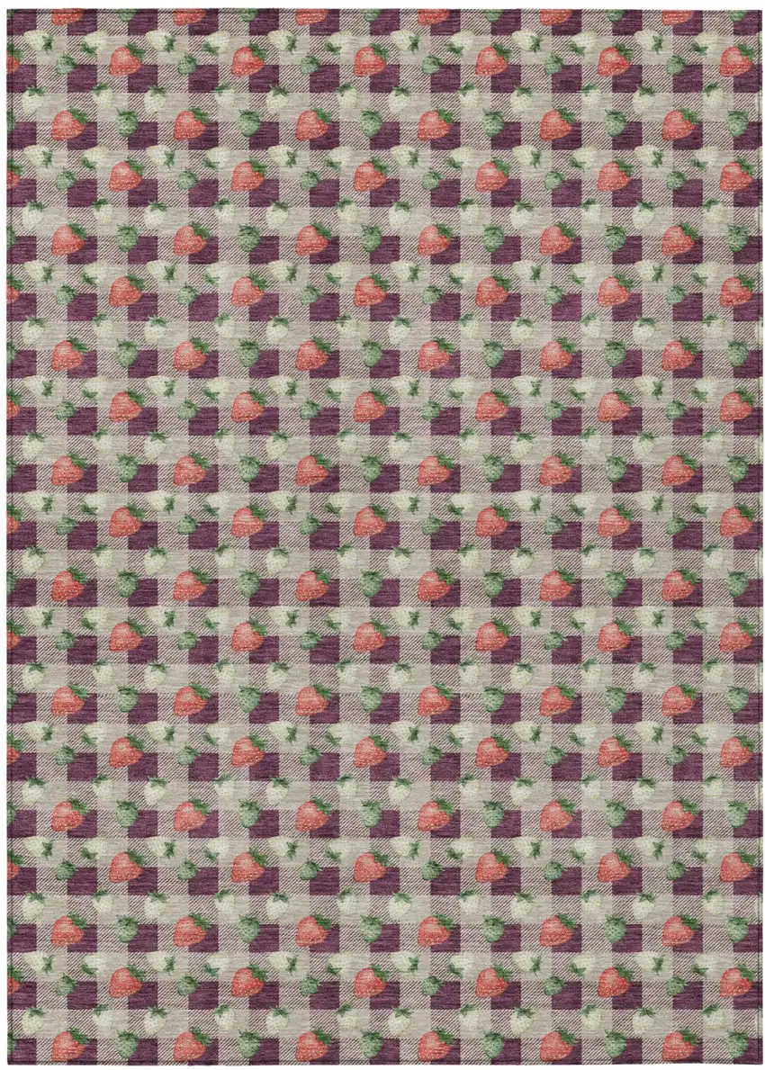 Eggplant And Purple Floral Washable Indoor Outdoor Area Rug Photo 2