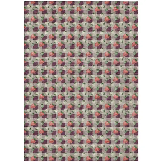 Eggplant And Purple Floral Washable Indoor Outdoor Area Rug Photo 2