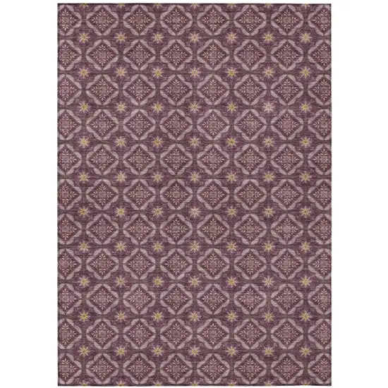 Eggplant And Purple Geometric Washable Indoor Outdoor Area Rug Photo 1