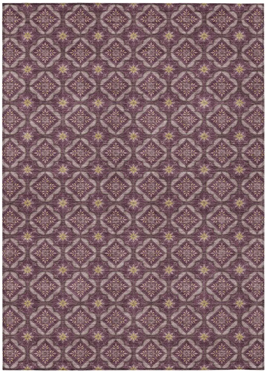 Eggplant And Purple Geometric Washable Indoor Outdoor Area Rug Photo 1