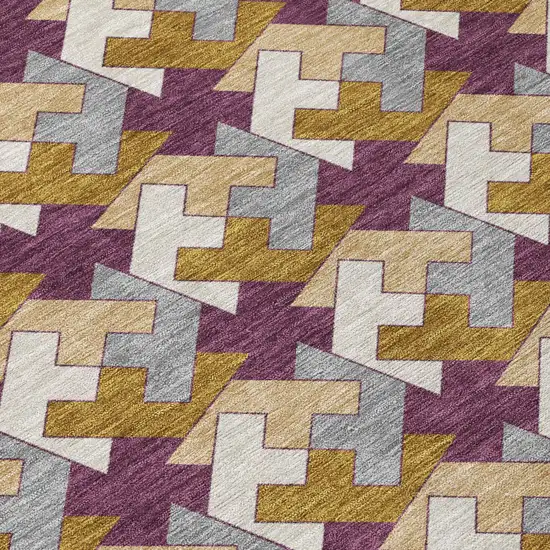 Eggplant And Purple Geometric Washable Indoor Outdoor Area Rug Photo 4