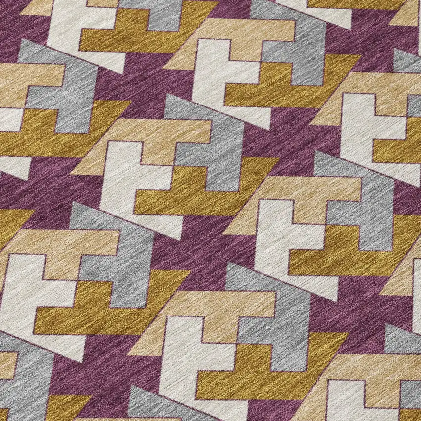 Eggplant And Purple Geometric Washable Indoor Outdoor Area Rug Photo 4