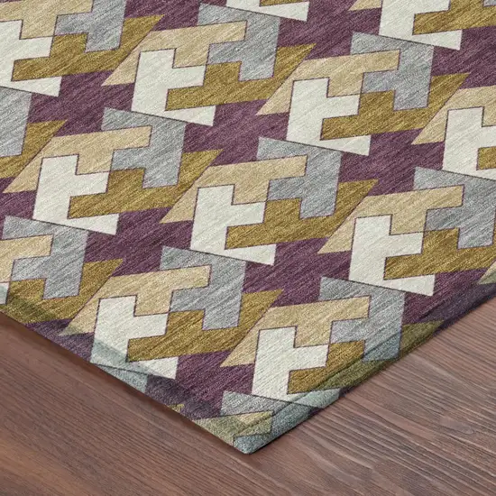 Eggplant And Purple Geometric Washable Indoor Outdoor Area Rug Photo 3