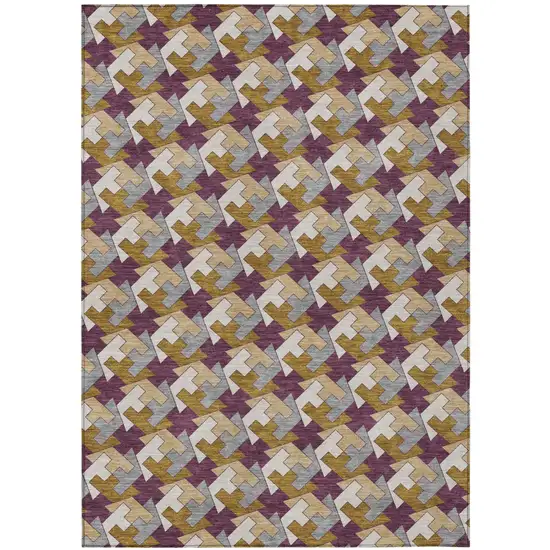 Eggplant And Purple Geometric Washable Indoor Outdoor Area Rug Photo 2