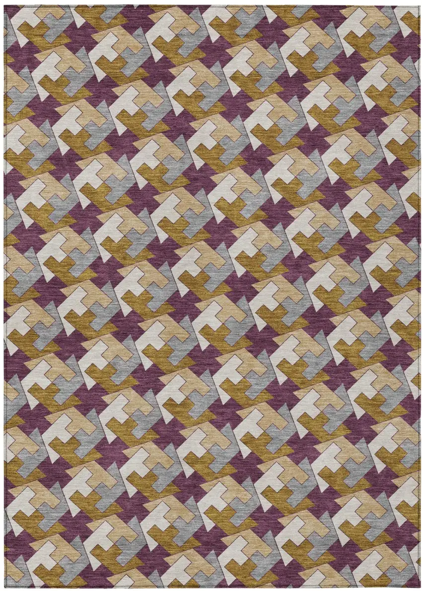 Eggplant And Purple Geometric Washable Indoor Outdoor Area Rug Photo 2