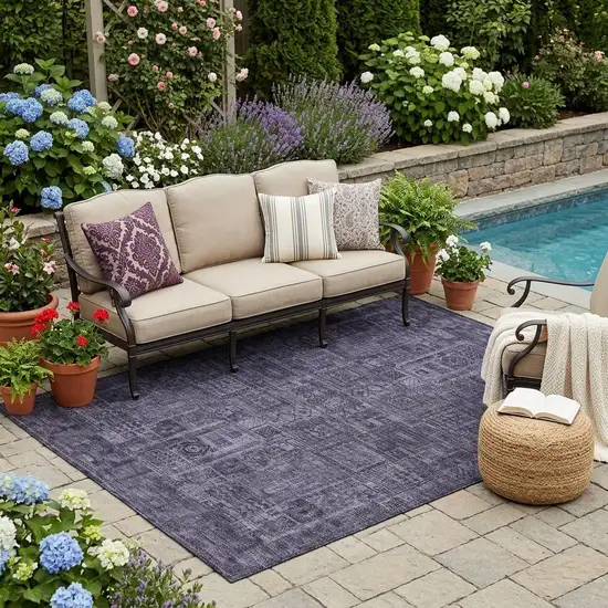Eggplant And Purple Oriental Washable Indoor Outdoor Area Rug Photo 1