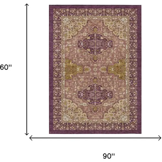 Eggplant And Purple Oriental Washable Indoor Outdoor Area Rug Photo 5