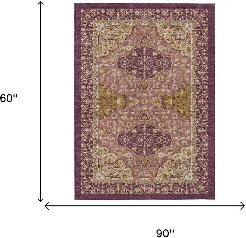 Eggplant And Purple Oriental Washable Indoor Outdoor Area Rug Photo 5
