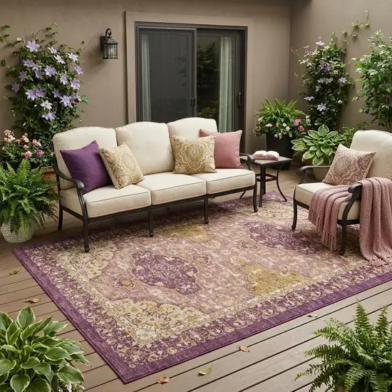 Eggplant And Purple Oriental Washable Indoor Outdoor Area Rug Photo 1