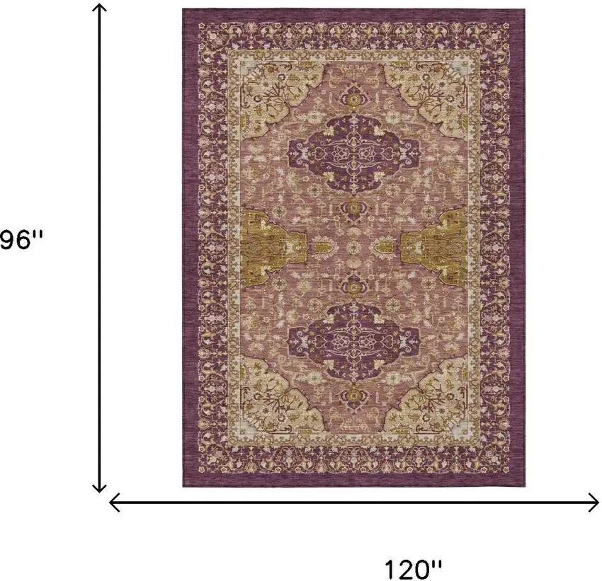 Eggplant And Purple Oriental Washable Indoor Outdoor Area Rug Photo 5