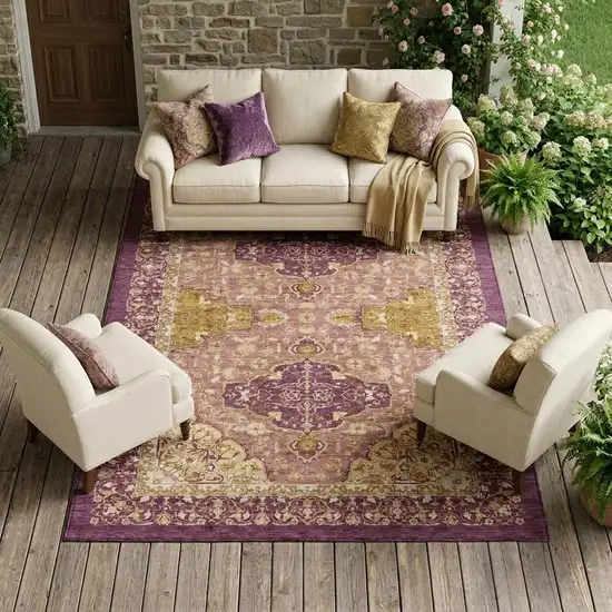 Eggplant And Purple Oriental Washable Indoor Outdoor Area Rug Photo 1
