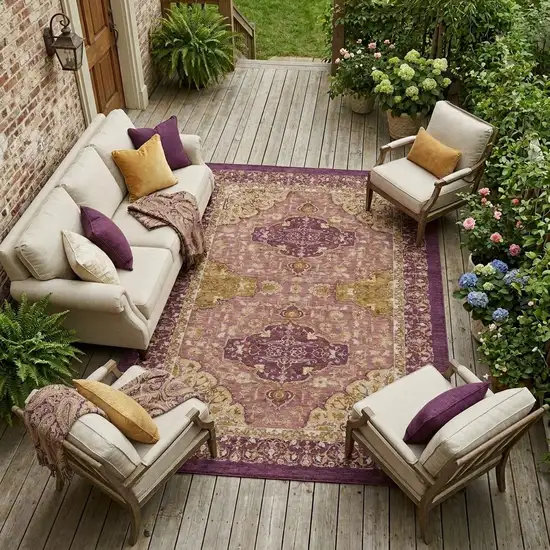 Eggplant And Purple Oriental Washable Indoor Outdoor Area Rug Photo 1