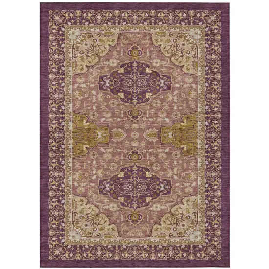 Eggplant And Purple Oriental Washable Indoor Outdoor Area Rug Photo 2