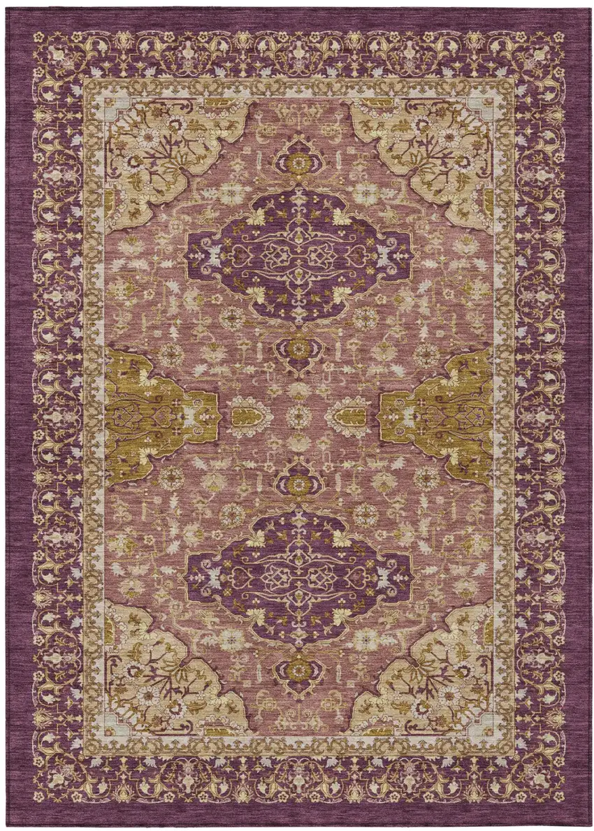 Eggplant And Purple Oriental Washable Indoor Outdoor Area Rug Photo 2