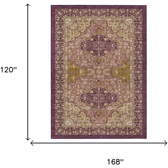 Eggplant And Purple Oriental Washable Indoor Outdoor Area Rug Photo 5