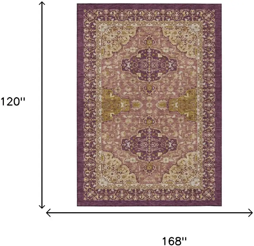 Eggplant And Purple Oriental Washable Indoor Outdoor Area Rug Photo 5