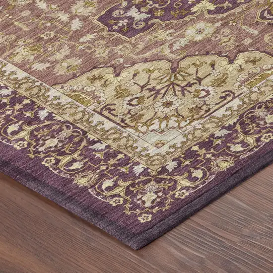 Eggplant And Purple Oriental Washable Indoor Outdoor Area Rug Photo 3