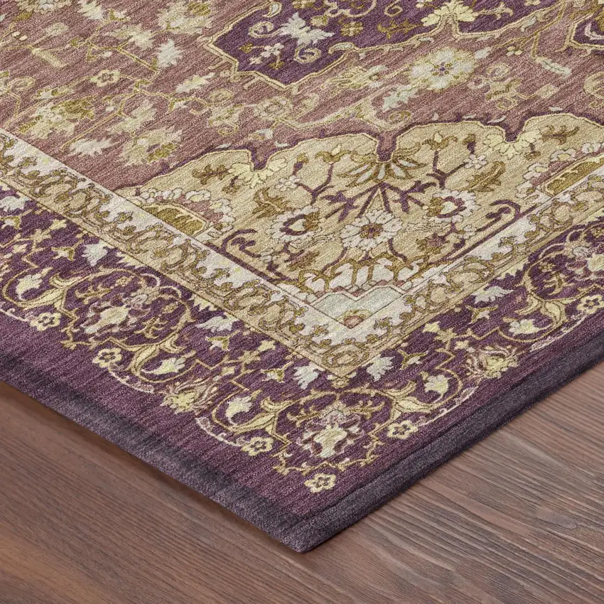 Eggplant And Purple Oriental Washable Indoor Outdoor Area Rug Photo 3