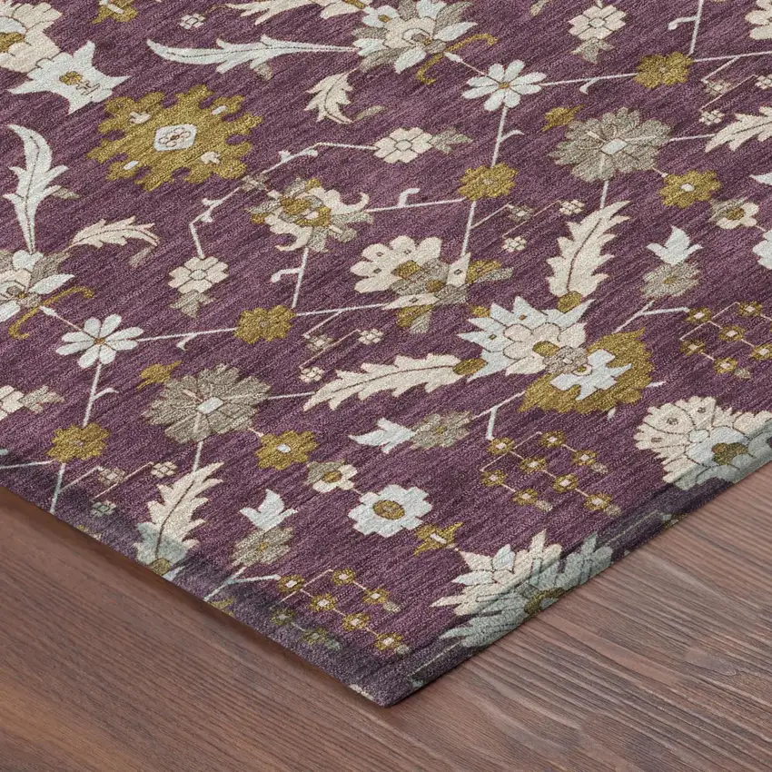 Eggplant And Purple Oriental Washable Indoor Outdoor Area Rug Photo 3