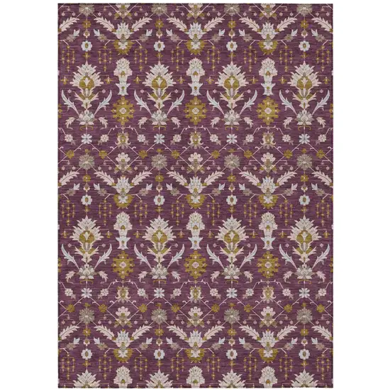 Eggplant And Purple Oriental Washable Indoor Outdoor Area Rug Photo 2
