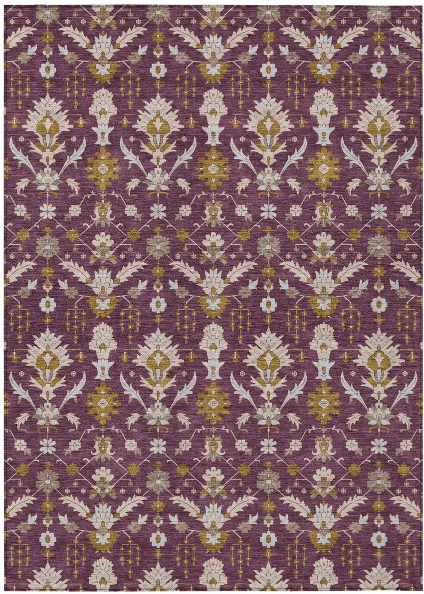 Eggplant And Purple Oriental Washable Indoor Outdoor Area Rug Photo 2