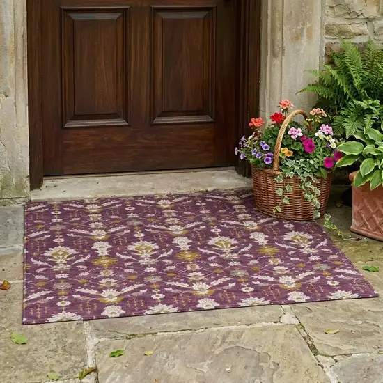 Eggplant And Purple Oriental Washable Indoor Outdoor Area Rug Photo 1